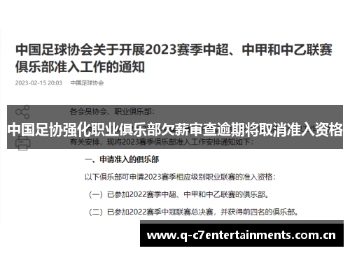 中国足协强化职业俱乐部欠薪审查逾期将取消准入资格 中国足协强化职业俱乐部欠薪审查逾期将取消准入资格